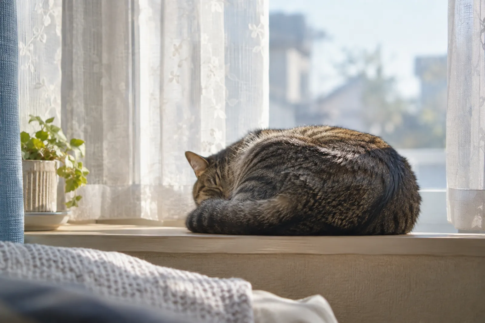 窓辺で眠る猫